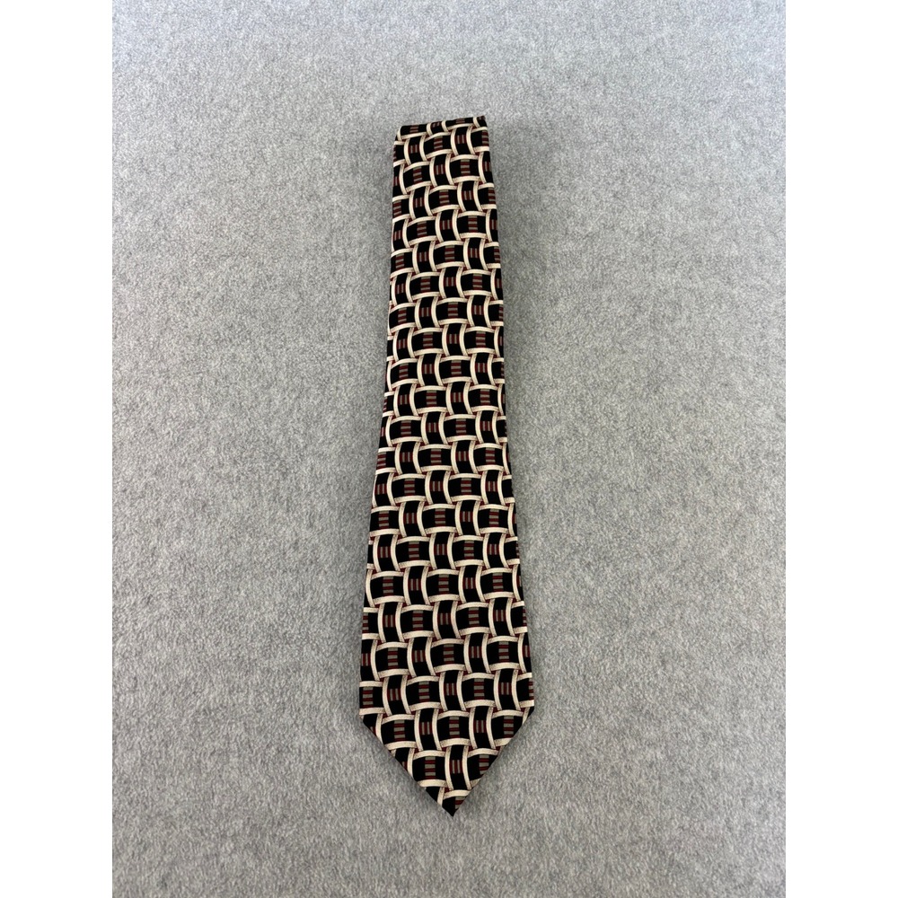 Stafford Executive Mens Black Red Beige Geometric Basketweave Silk Necktie